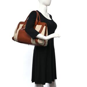 Chloe Calfskin Large Alice Satchel Husky, white and tan